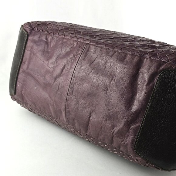 TANO Purple Black Woven Leather Large Shoulder Handbag Satchel Top Zip Closure - Picture 12 of 15